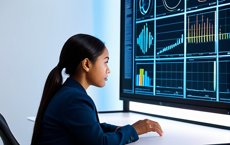 A professional woman of diverse ethnicity, dressed in modest business casual attire, seated at a sleek, minimalist desk in a bright, modern research lab. A holographic projection or glowing screen on the desk displays a complex, abstract DNA strand intertwined with a subtle, illuminated world map showing ancient migratory paths. She gazes intently at the display with a thoughtful expression, her hand gently gesturing towards the projection. Professional photography, soft lighting, sharp focus, high detail, vibrant colors, safe for work, appropriate content, fully clothed, modest clothing, family-friendly, perfect anatomy, correct proportions, natural pose, well-formed hands, proper finger count, natural body proportions.