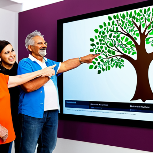 Home 26 Modernizing the Family Clan Association**
"A diverse group of people of all ages (children, adults, seniors) are gathered around a large interactive display showing a digital family tree on a website. They are smiling and pointing at the screen. The setting is a bright, modern community center. In the background, there are posters about upcoming clan events and online forums. Everyone is fully clothed in appropriate, contemporary attire. safe for work, professional, family-friendly, appropriate content, perfect anatomy, correct proportions, well-formed hands, proper finger count, natural body proportions, high quality, professional photography, vibrant colors."
**