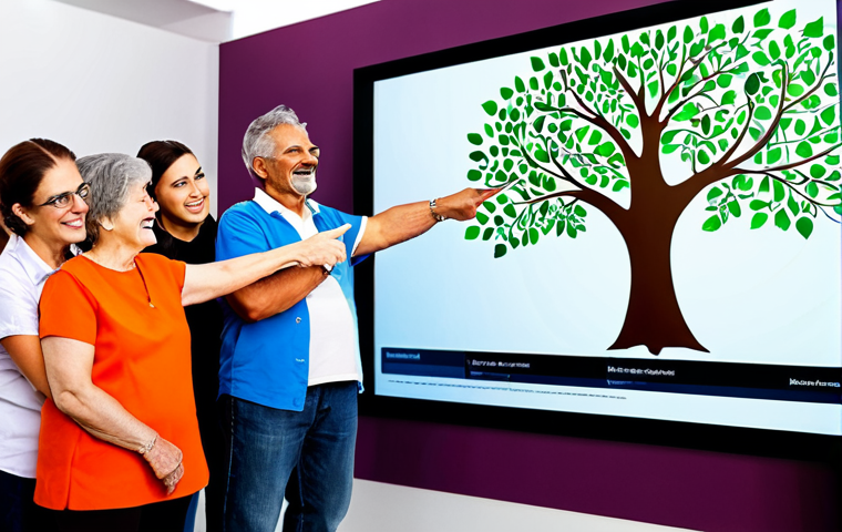 Modernizing the Family Clan Association**
"A diverse group of people of all ages (children, adults, seniors) are gathered around a large interactive display showing a digital family tree on a website. They are smiling and pointing at the screen. The setting is a bright, modern community center. In the background, there are posters about upcoming clan events and online forums. Everyone is fully clothed in appropriate, contemporary attire. safe for work, professional, family-friendly, appropriate content, perfect anatomy, correct proportions, well-formed hands, proper finger count, natural body proportions, high quality, professional photography, vibrant colors."
**