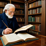 Discovering Ancestors**

A historian in a well-lit library, researching a large, antique family genealogy book, surrounded by historical documents and bookshelves. The scene evokes a sense of mystery and discovery. Fully clothed, appropriate attire, safe for work, perfect anatomy, natural proportions, professional, modest, family-friendly, high quality.

**