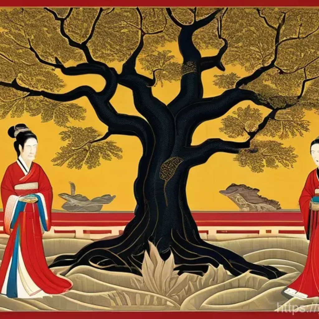 족보와 왕실 - A detailed illustration of a complex and tangled Goryeo Dynasty royal family tree, with lines heavil...