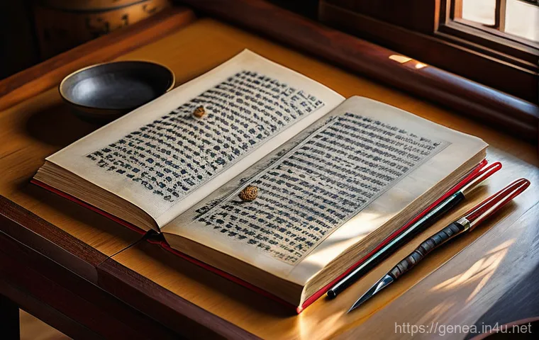 이씨 족보 - **A Scholar's Discovery within an Ancient Jokbo**
An intricately detailed, aged Korean Jokbo (ge...